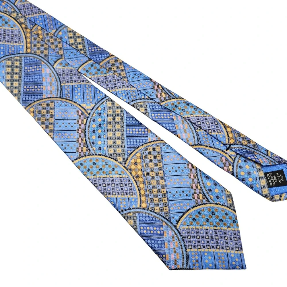 Ermenegildo‎ Zegna Quindici Tie Mens OS Blue Geometric Mosaic Silk Made in Italy